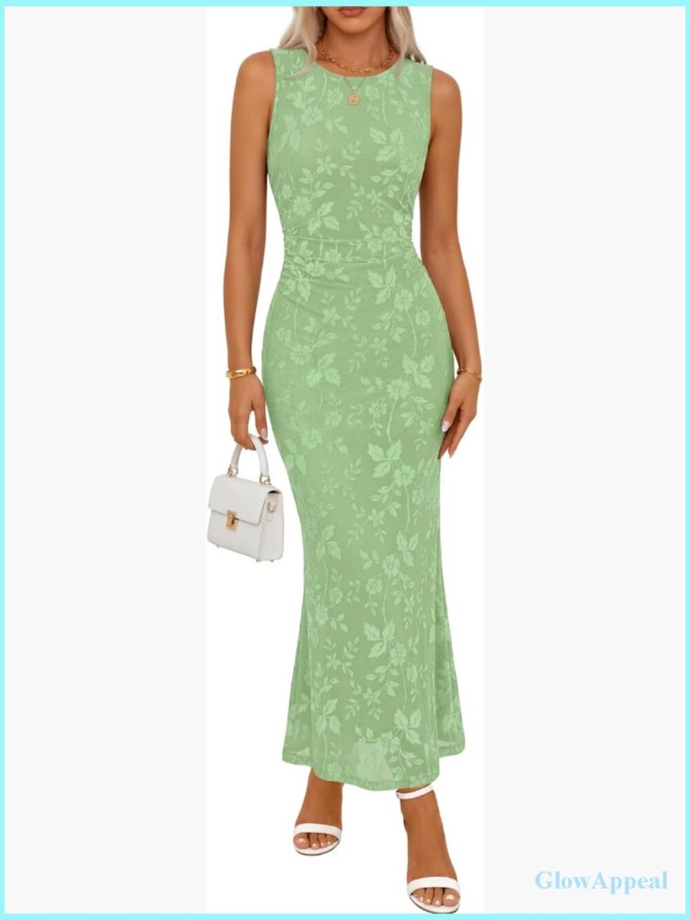 Sleeveless Floral Bodycon Maxi Dress Ruched Side Mesh Cocktail Party